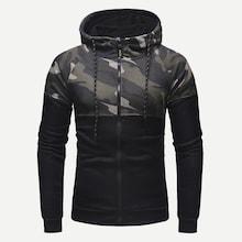 Romwe Guys Contrast Camo Pattern Zip Up Hoodie