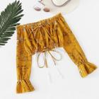 Romwe Off Shoulder Drawstring Split Front Crop Top