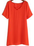Romwe Orange Cross Front Short Sleeve Chiffon Dress