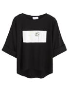 Romwe Black Contrast Daisy Print High Low Cuffed T-shirt