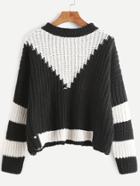 Romwe Black White Contrast Dropped Shoulder Seam Sweater