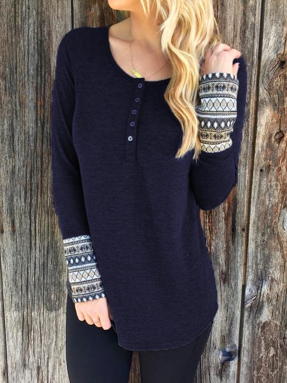 Romwe Contrast Geometric Print Navy T-shirt