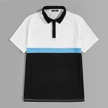 Romwe Guys Contrast Collar Colorblock Polo Shirt