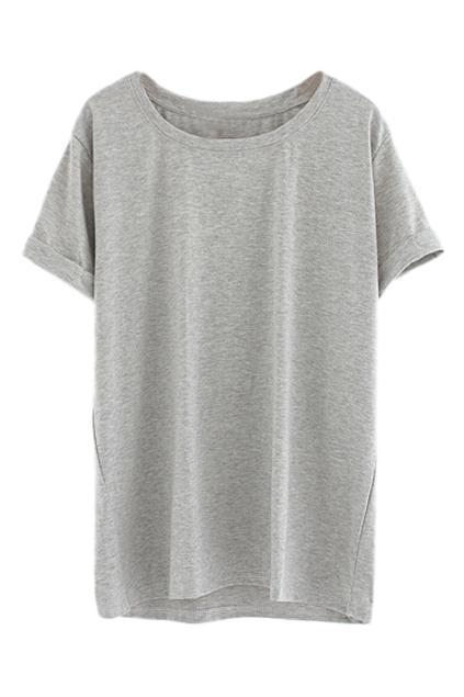 Romwe Rolled-cuffs Sheer Grey T-shirt