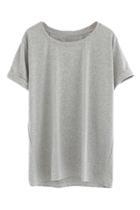 Romwe Rolled-cuffs Sheer Grey T-shirt