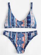 Romwe Ornate Print Bikini Set