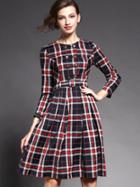 Romwe Multicolor Round Neck Long Sleeve Drawstring Print Dress