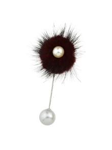 Romwe Winered Flannel Flower Ball Brooch