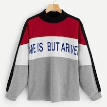 Romwe Plus Cut-and-sew Letter Print Sweatshirt