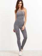 Romwe Grey Marled Ribbed Knit Cage Neck Skinny Jumpsuit