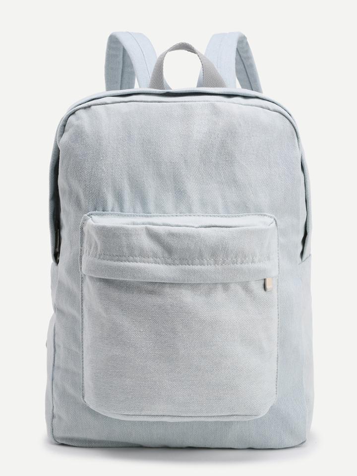 Romwe Zipper Front Denim Backpack With Pocket