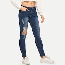 Romwe Ripped Button Waist Jeans