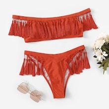 Romwe Tassel Decorated Bikini Set