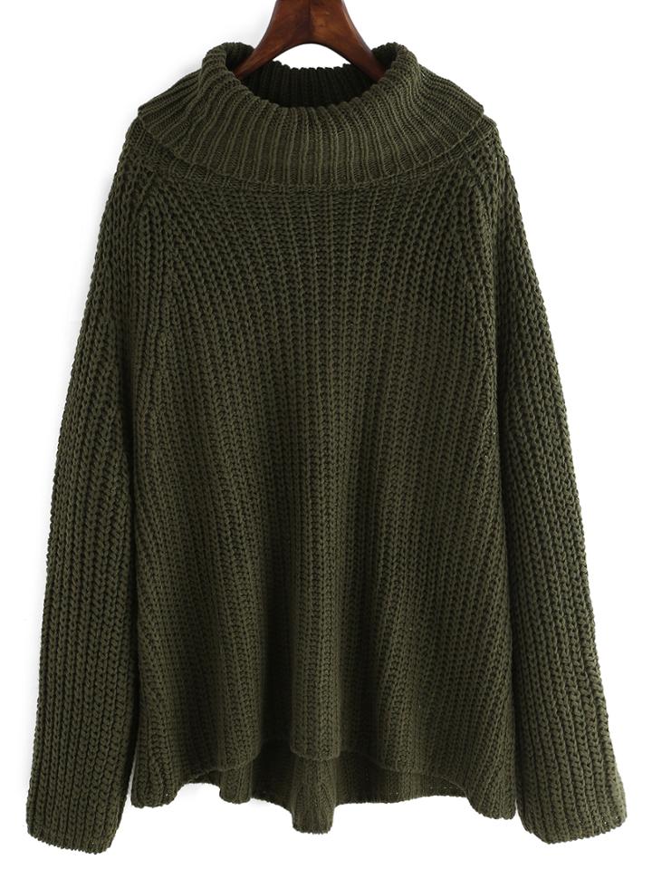 Romwe Turtleneck Dip Hem Chunky Knit Jumper
