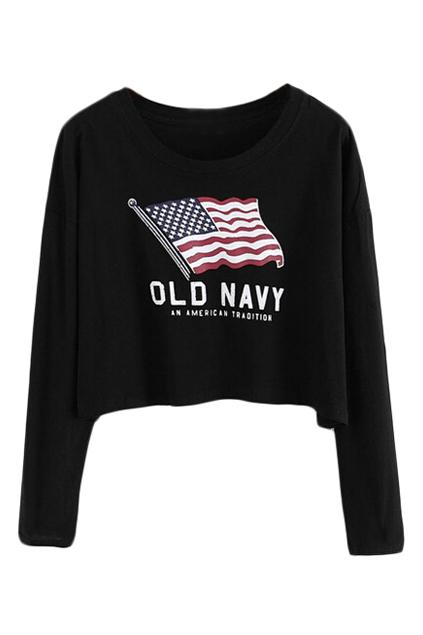 Romwe Union Jack And Letter Print Black Sweatshirt