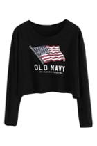 Romwe Union Jack And Letter Print Black Sweatshirt
