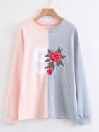 Romwe Flower Embroidery Two Tone Sweatshirt