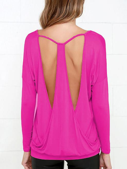 Romwe V Neck Open Back Loose T-shirt