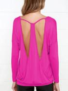 Romwe V Neck Open Back Loose T-shirt