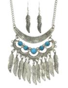 Romwe Fashionable Antique Silver Trible Style Hanging Leaf Necklace Earrings Indian Jewelry Set