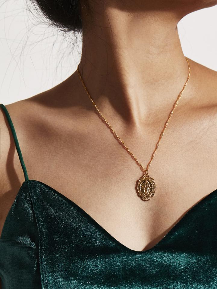 Romwe Round Pendant Chain Necklace