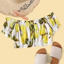 Romwe Fruit Print Off Shoulder Blouse