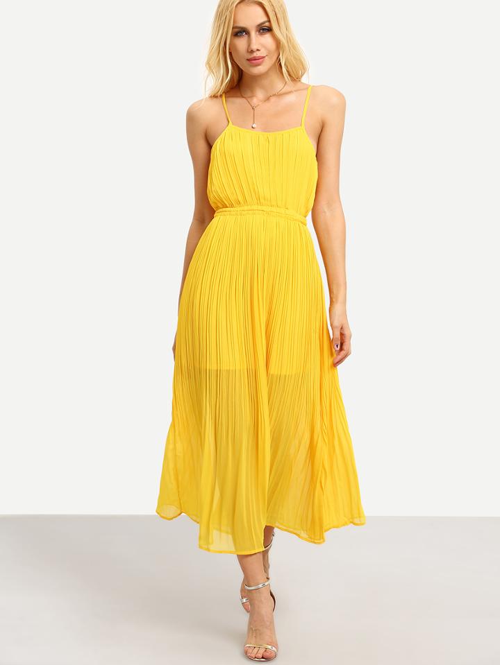 Romwe Pleated Chiffon Cami Dress