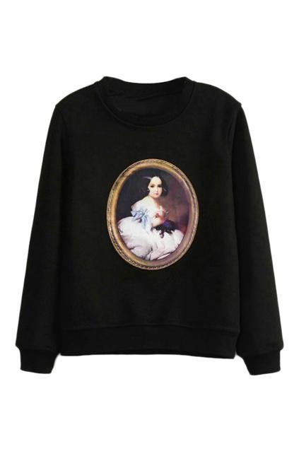 Romwe Romwe Porcelain Doll Print Black Sweatshirt
