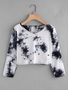 Romwe Ring Detail Water Color Crop T-shirt