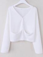 Romwe White Dropped Shoulder Seam Cardigan With Pockets