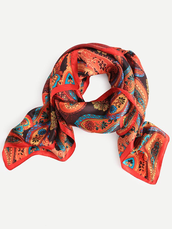 Romwe Red Cashew Print Square Scarf