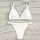 Romwe Rib Triangle Plunge Bikini Set