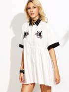 Romwe White Embroidered Contrast Collar Shirt Dress