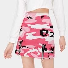 Romwe Camouflage Print Zip Detail Skirt