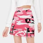 Romwe Camouflage Print Zip Detail Skirt