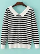 Romwe Black Chelsea Collar Striped Knitwear