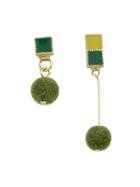 Romwe Green Colorful Enamel Cotton Ball Hanging Drop Earrings