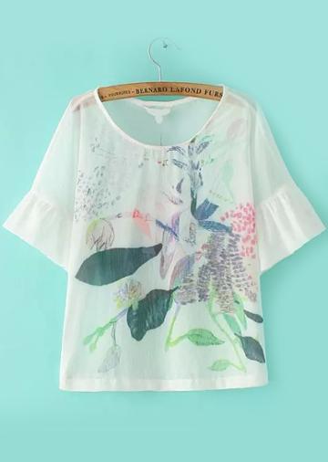Romwe Tree Leaf Print Loose T-shirt