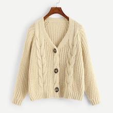 Romwe Single Breasted Cable Knit Coat