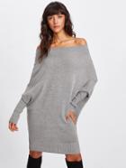 Romwe Off Shoulder Batwing Sleeve Sweater Dress