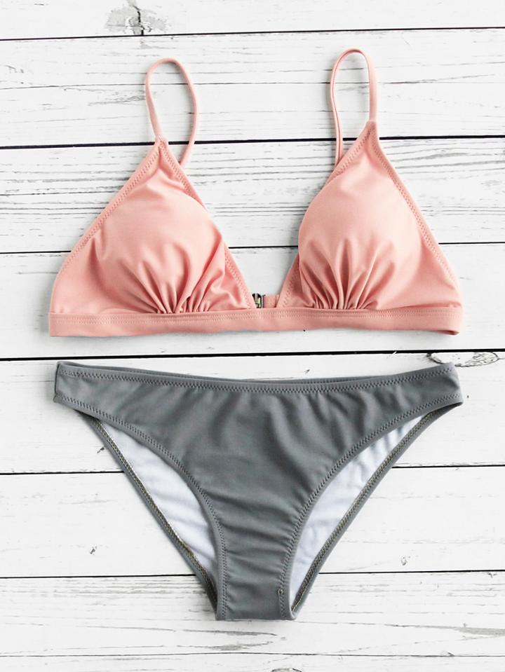 Romwe Two Tone Triangle Bikini Set
