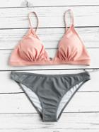 Romwe Two Tone Triangle Bikini Set