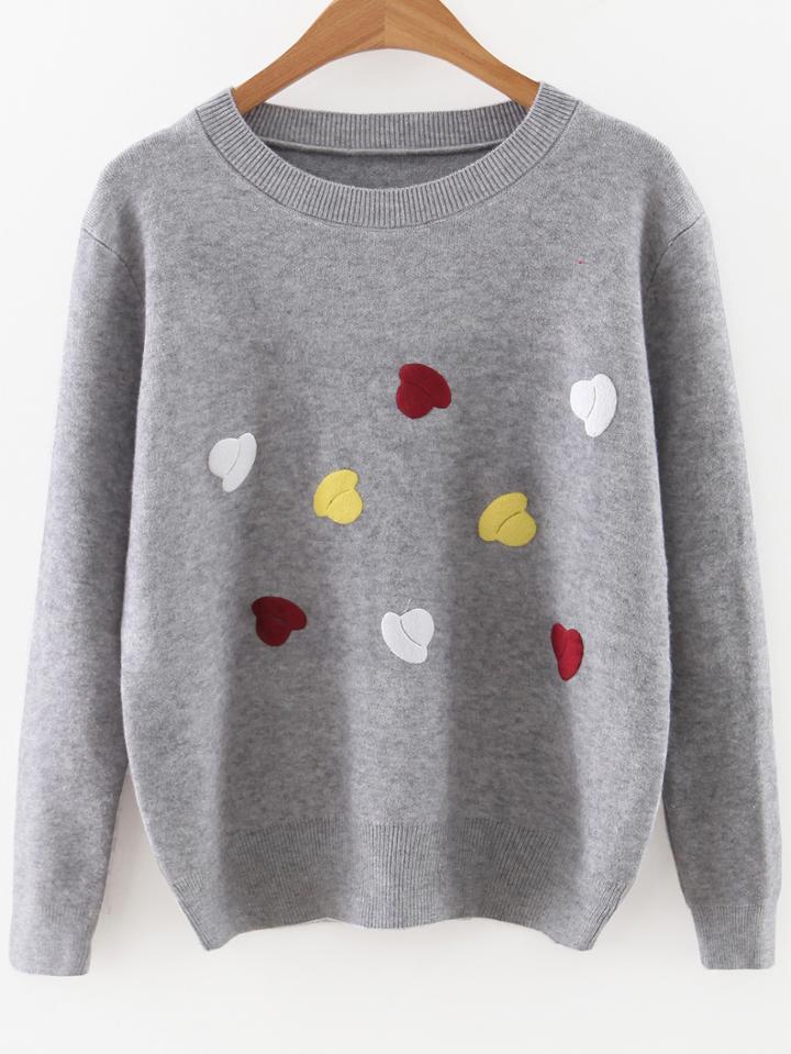 Romwe Grey Cartoon Hat Print Round Neck Sweater