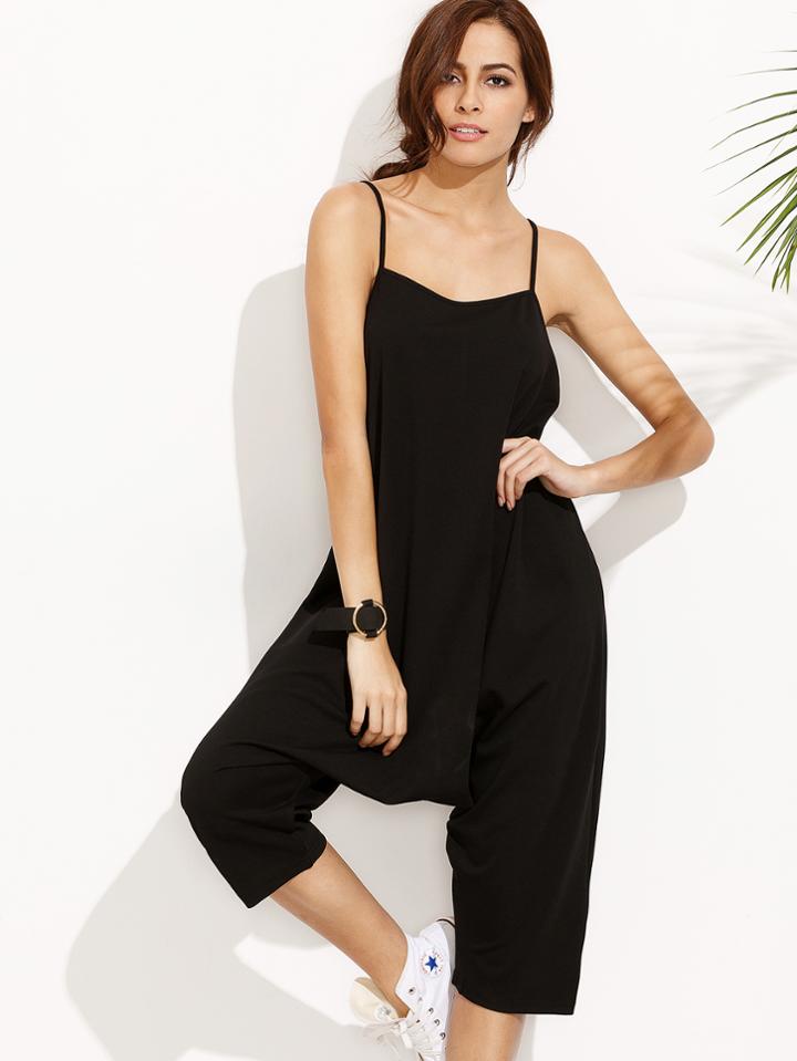 Romwe Black Drop-crotch Jumpsuit
