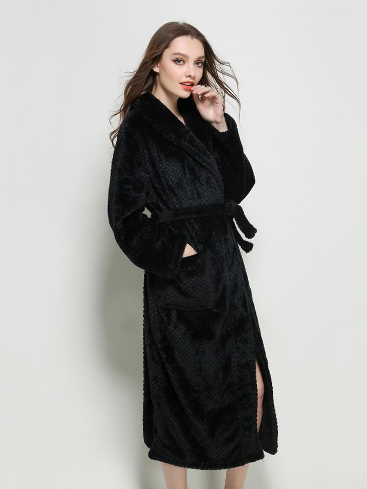 Romwe Shawl Collar Self Tie Textured Plush Robe
