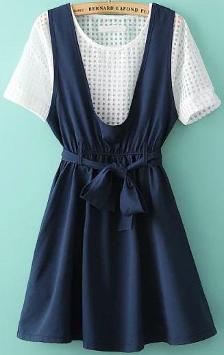 Romwe Short Sleeve Plaid Dress With Strap Belt Skirt