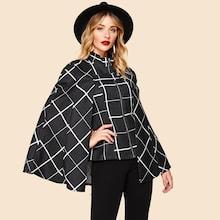 Romwe 70s Zip Up Grid Cape Coat