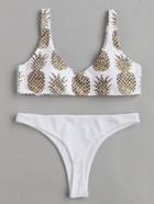 Romwe Random Pineapple Print Beach Bikini Set