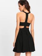 Romwe Cut Out Y-back Box Pleated Dress