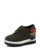 Romwe Flower Embroidered Lace Up Wedges